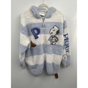 Gelato Pique Peanuts Snoopy Jacquard Hoodie Womens M-L Blue White Full Zip NWT
